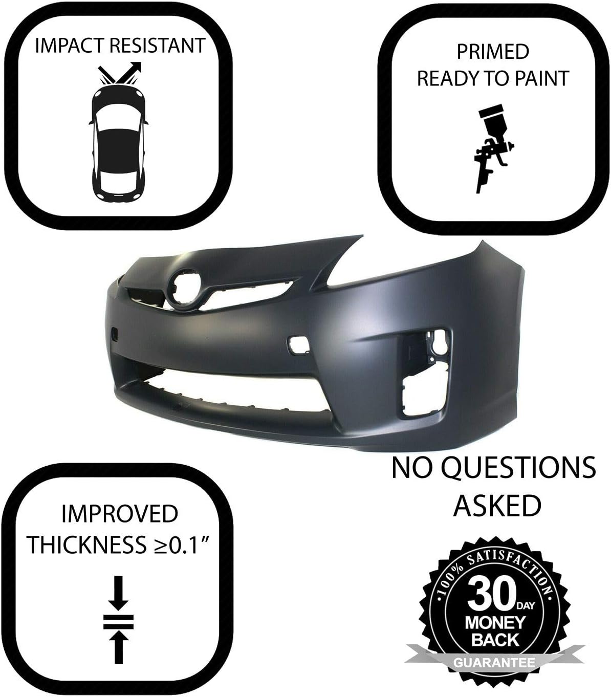 Front Plastic Bumper Cover Fascia for 2010-2011 Toyota Prius Base Hatchback 10-11. New, Primed and Ready for Paint. with Fog Light Holes. TO1000359 5211947917