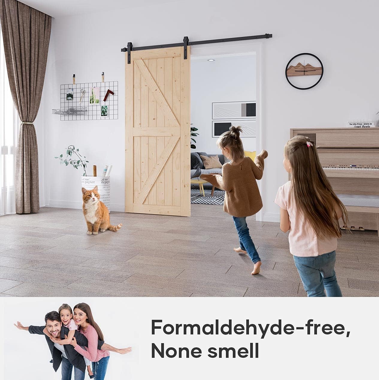 EaseLife 36in x 84in Sliding Barn Wood Door,Interior Doors,DIY Assemblely Unfinished Solid Natural Spruce Panelled Slab,Easy Install,Apply to Rooms & Storage Closet,K-Frame