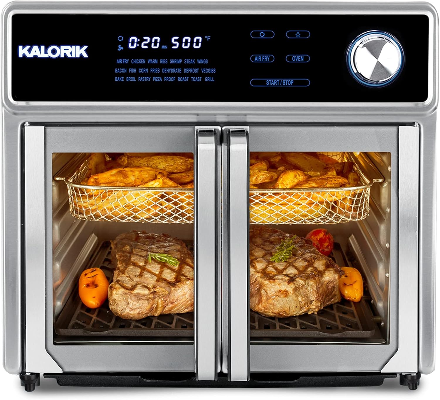 Kalorik MAXX® AFO 47631 SS AS SEEN ON TV Air Fryer Oven Grill (26 Qt) Digital Smokeless Indoor Grill and Air Fryer Oven Combo with 11 Accessories, Authentic BBQ, Rotisserie, and More | 1700W | Black & Stainless Steel
