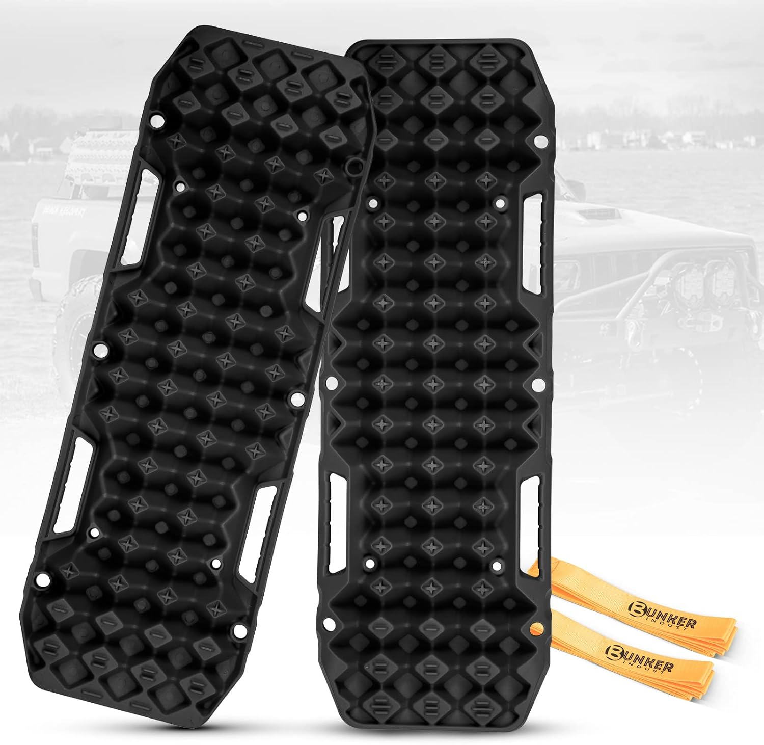 BUNKER INDUST Off-Road Traction Boards, Pair Recovery Tracks Traction Mat for 4WD Jeep Mud, Sand, Snow Traction Pads-Black Emergency Tire Traction Device