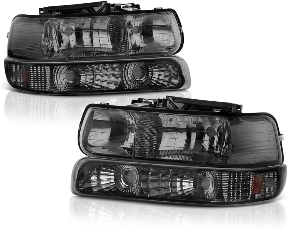 VIPMOTOZ For 1999-2002 Chevy Silverado 1500 2500 3500 Headlights - Metallic Chrome Housing, Smoke Lens, Driver and Passenger Side