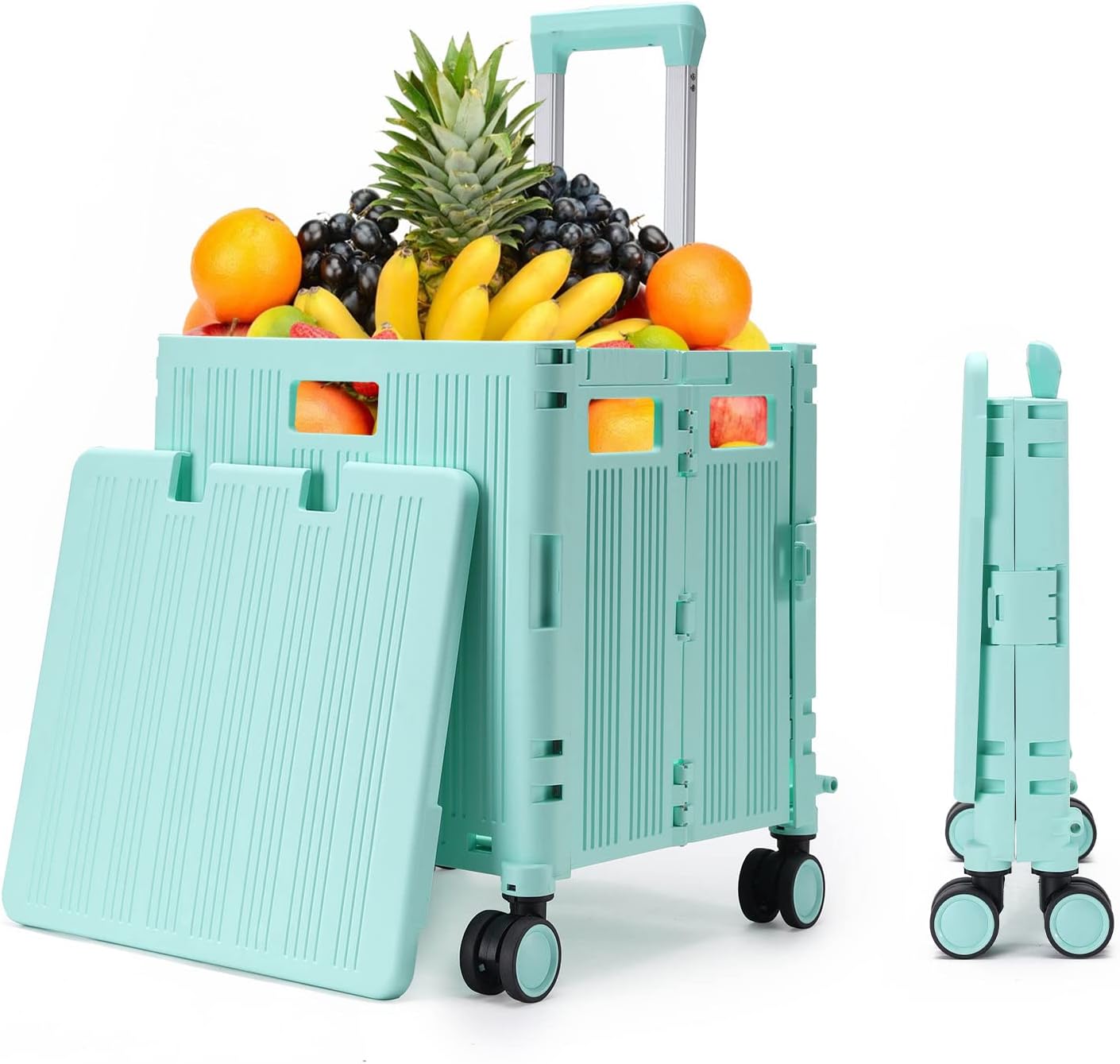 Cart Rolling Shopping,Collapsible Utility Cart,4 Wheel Rolling Shopping Cart,65 Liter Large Capacity Grocery Carts Groceries Bins,Portable Folding Cart,Used as a Seat (Yellow) Pack of 2