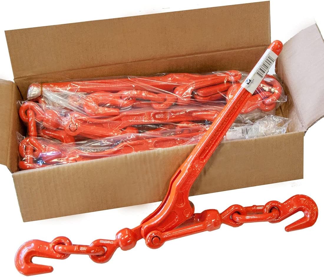 VULCAN Load Binder with 2 Grab Hooks - 4 Pack - Lever Style - 5,400 Pound Safe Working Load - for 5/16 Inch Grade 70 or 3/8 Inch Grade 43 Chain