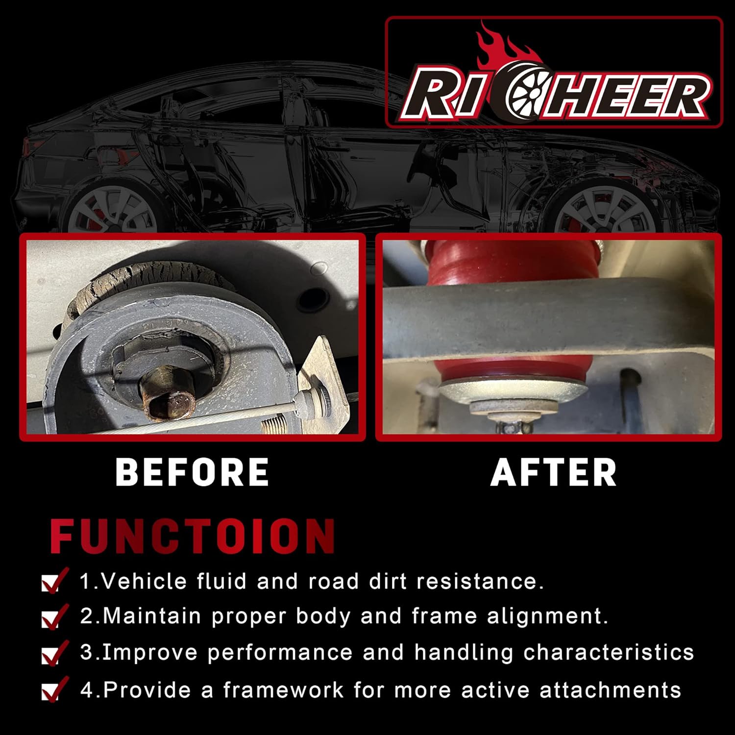 Richeer KF04060BK 2008-2016 F250 F350 Super Duty 2WD 4WD Body Mount Bushing Kit Polyurethane Body Cab Mounts 18pcs Pack of 2