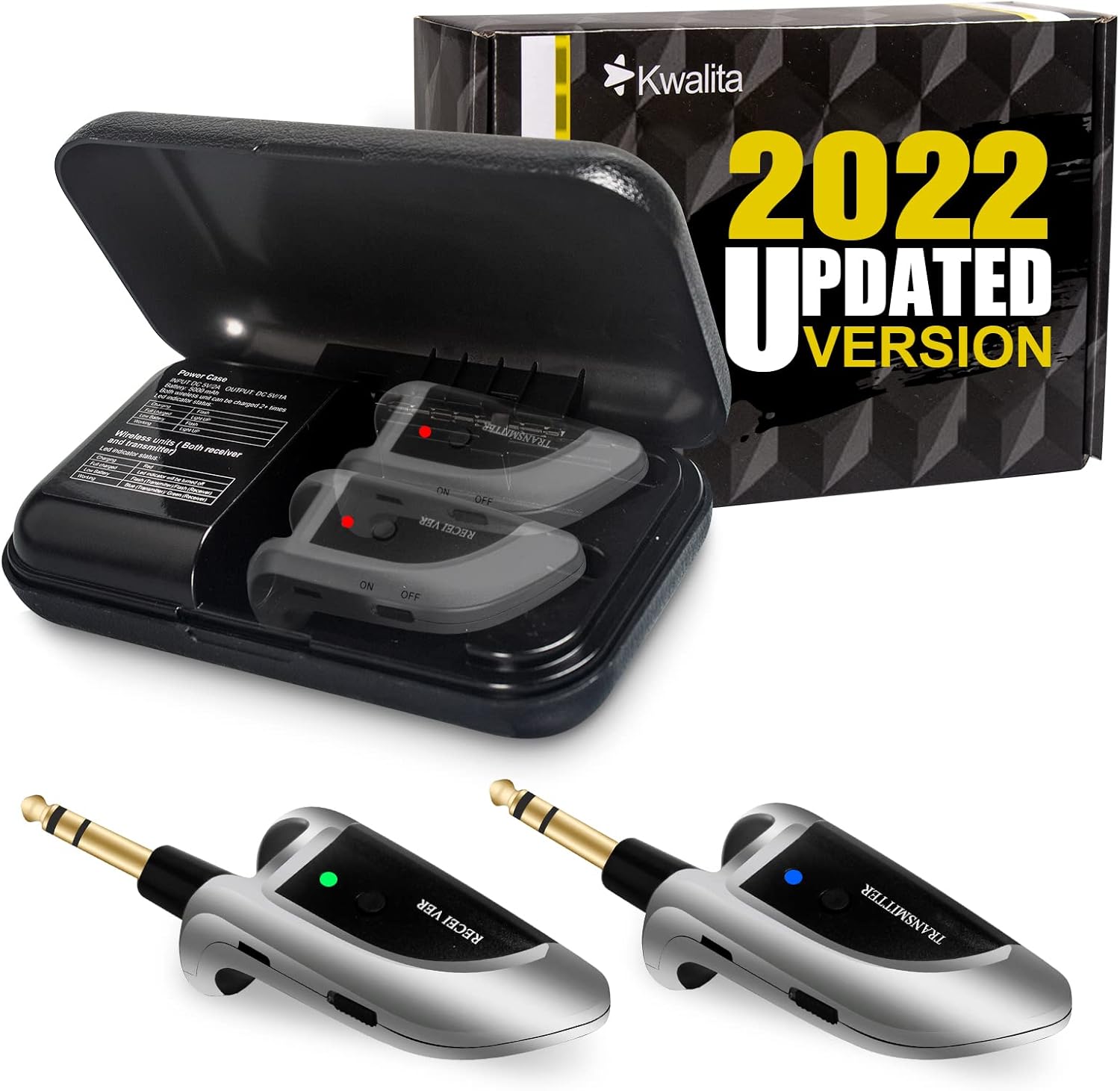 Kwalita Wireless Guitar System With Charging Case, Wireless Guitar Transmitter Receiver for Guitar Wireless System Accessories, Support Multi Channels and Long Battery Life-Update version