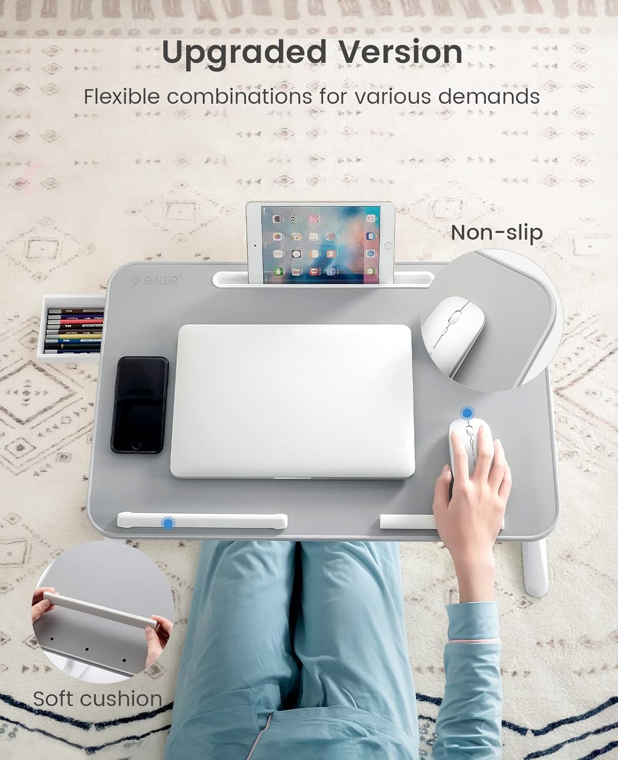 Bed Desk for Laptop, ORICO Foldable Laptop Stand Adjustable Laptop Desk with Storage Drawer for Eating, Working, Writing, Gaming, Drawing Pack of 2