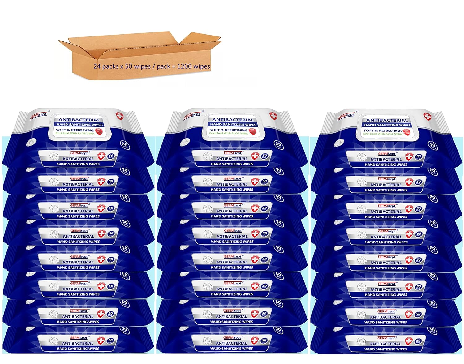 Germisept Antibacterial Hand Sanitizing Wipes Bulk Buy 24 Packs of 50 Count = 1200 Wipes Pack of 2