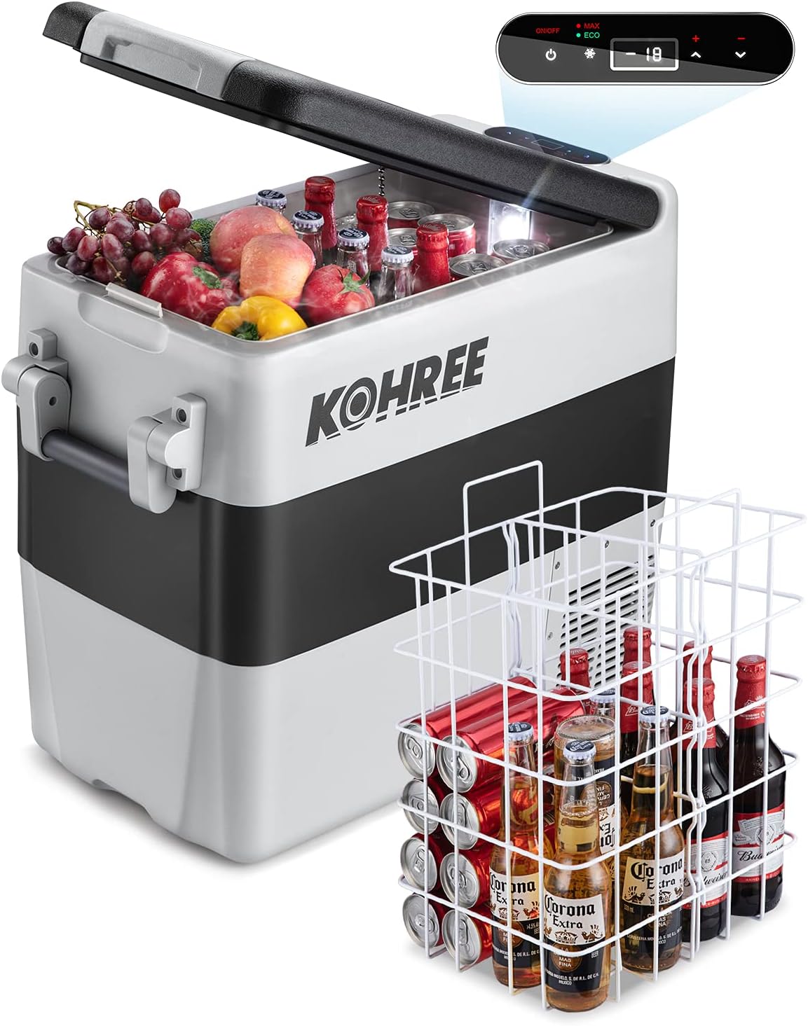 Kohree 12 Volt Refrigerator Portable Car Fridge 53 Quart (50L) Dual Zone Fast Cooling Freezer (-4℉-50℉), Travel Electric Coolers for Truck, Vehicles, RV, Camping, Boat and Household-12V/24V DC and 110V/240V AC