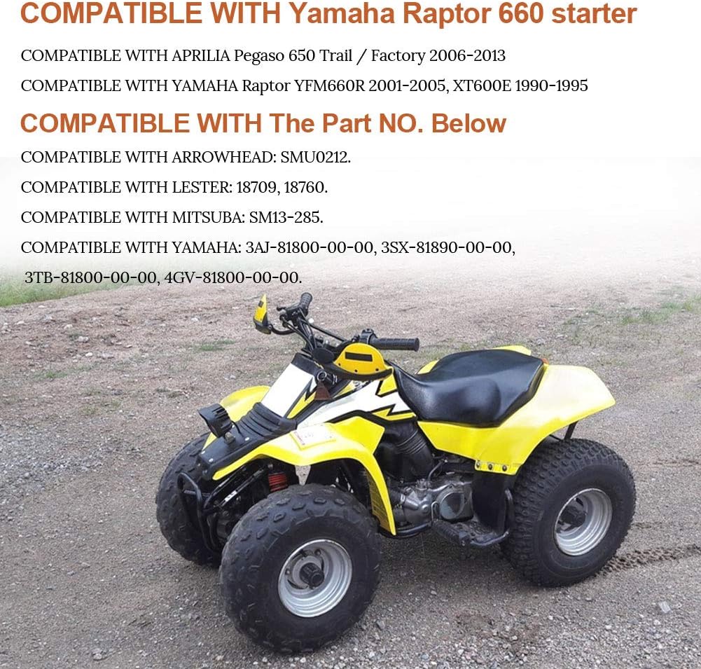 WATERWICH Starter Compatible with Yamaha Raptor 660 2001 2002 2003 2004 2005 Replaces SMU0212 18760 3AJ-81800-00-00, 3SX-81890-00-00, 3TB-81800-00-00, 4GV-81800-00-00 Pack of 2
