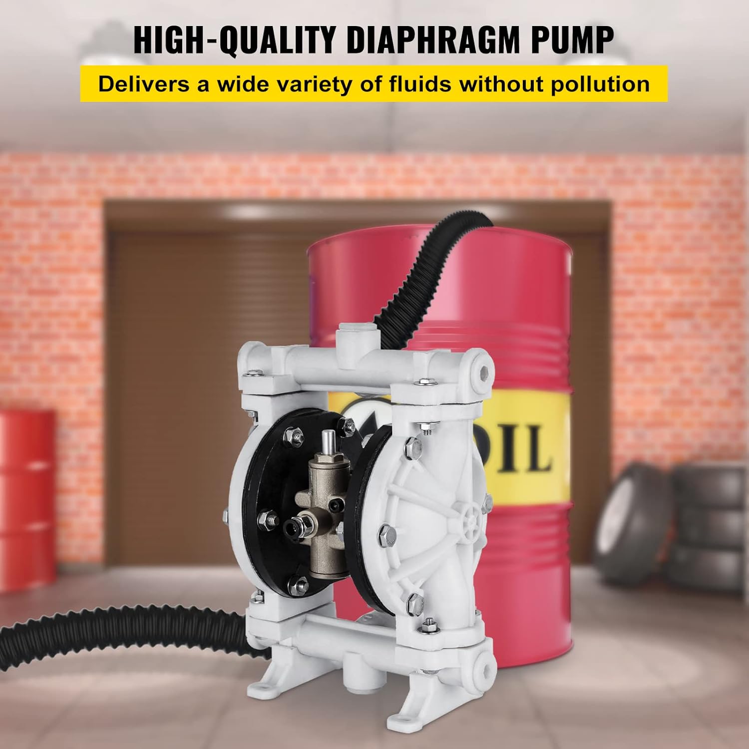 Happybuy Air-Operated Double Diaphragm Pump 1/2 inch Inlet Outlet Polypropylene 13 GPM Max 100PSI for Industrial Use, QBY-15PP