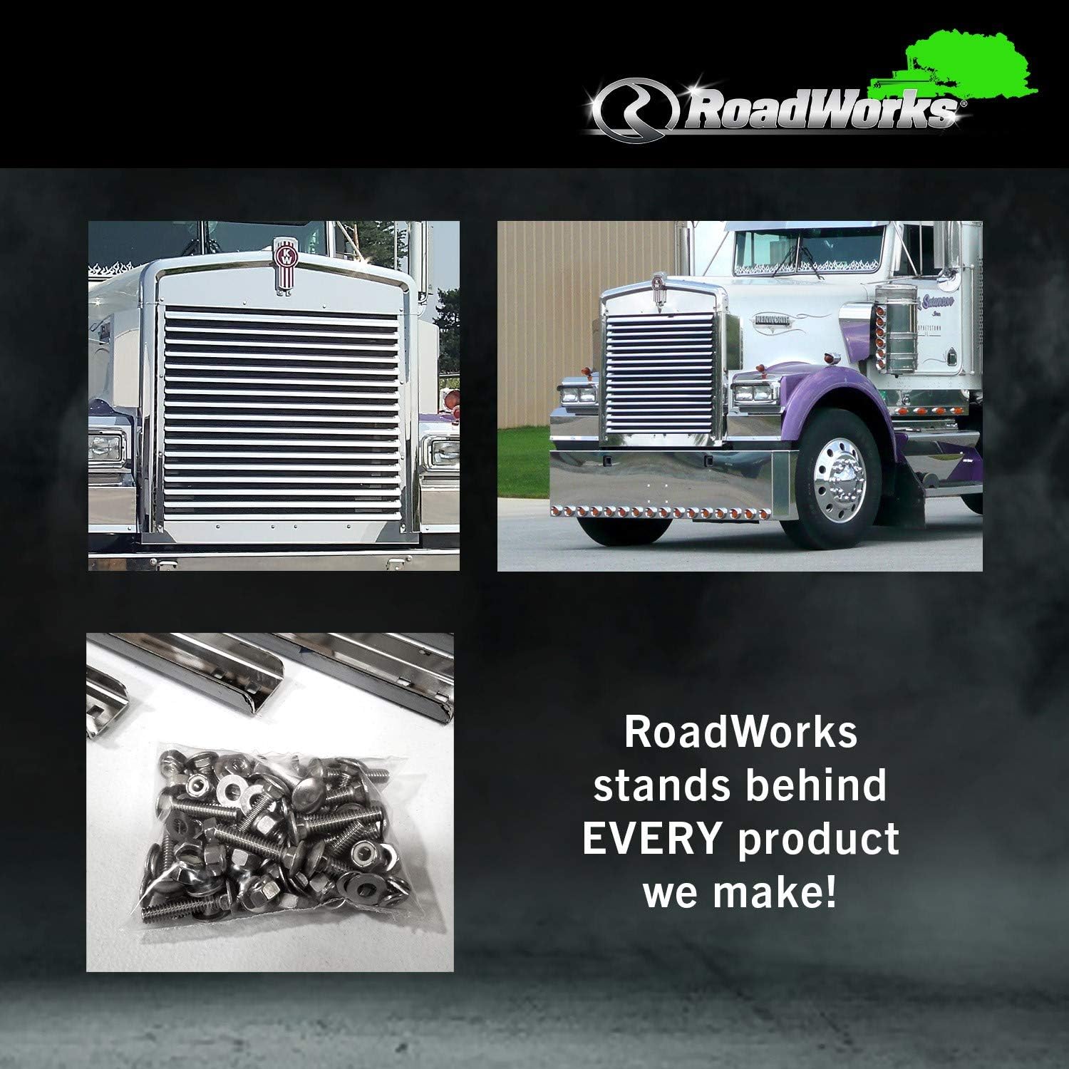 RoadWorks Stainless Steel Grille with 17 Louvered Bars for Kenworth W900B