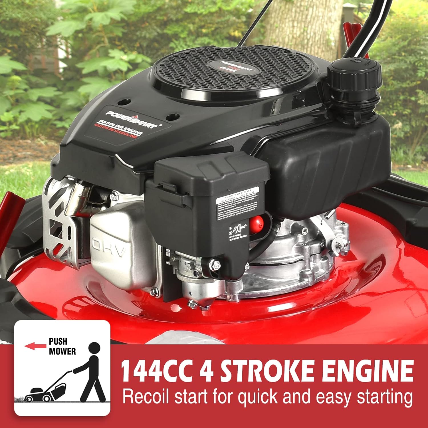 PowerSmart Lawn Mower Gas Powered - 21 Inch & 144CC 4-Stroke Engine, 5 Adjustable Heights (1.18''-3.0''), Oil Included