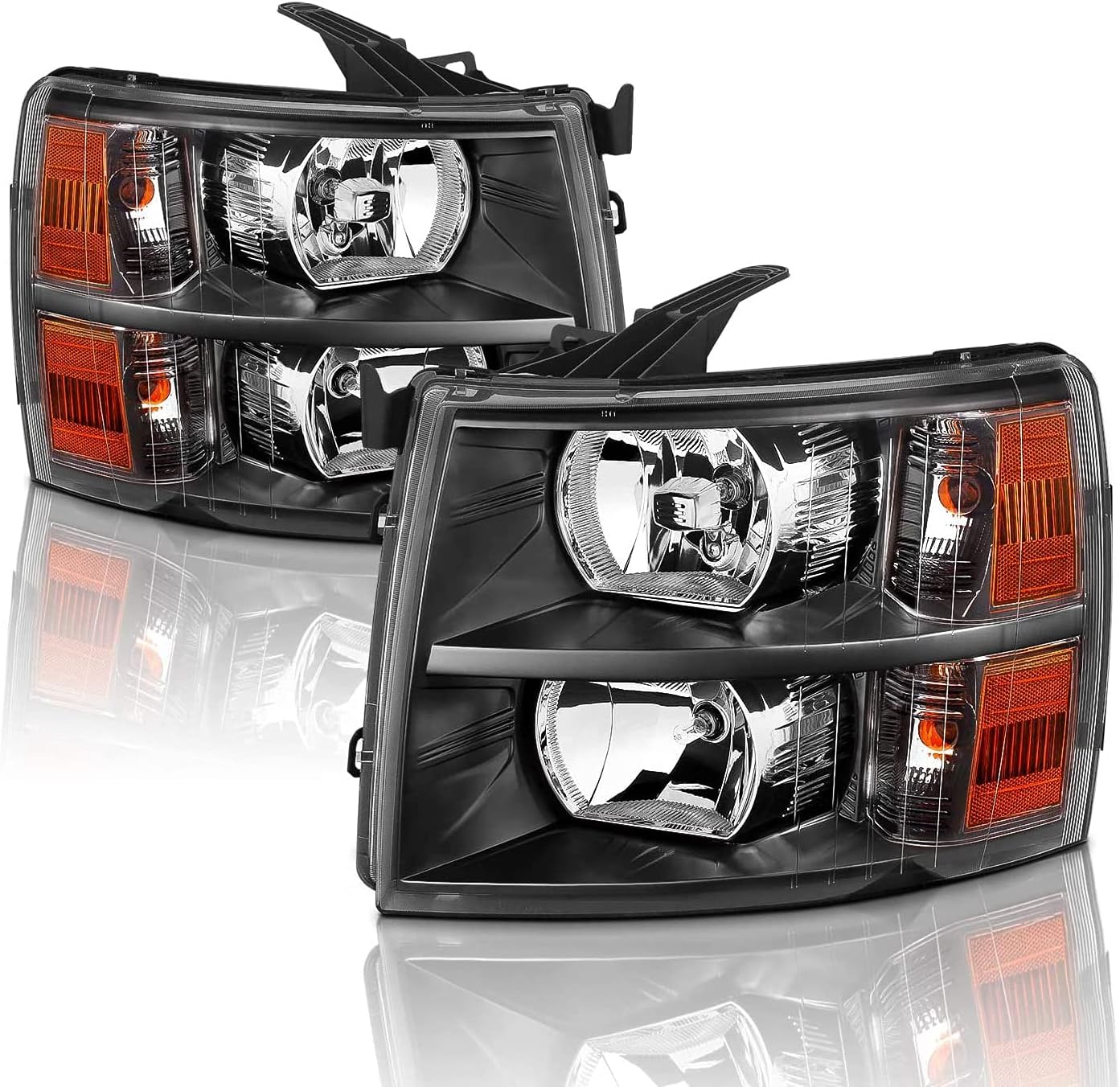 APSVE Headlight Assembly compatible with 1999-2002 Chevy Silverado 1500/2500/3500, 00-06 Tahoe Suburban, Smoke Lens Pack of 2