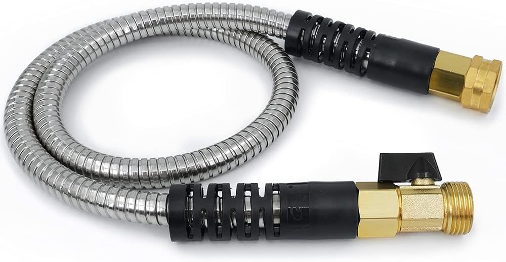 Cesun 50 Feet 304 Stainless Steel Metal Garden Hose with Brass Shut Off Valve, Lightweight Portable Durable Cool to The Touch, Flexible and No Kink, Tangle Puncture Resistant (50FT with Valve) Pack of 2