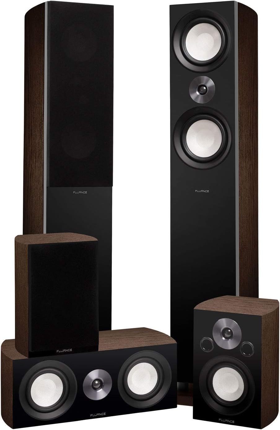 Fluance Reference Surround Sound Home Theater 5.0 Channel Speaker System Including 3-Way Floorstanding Floorstanding Towers, Center Channel, and Rear Surround Speakers - Walnut (XL8HTBW)