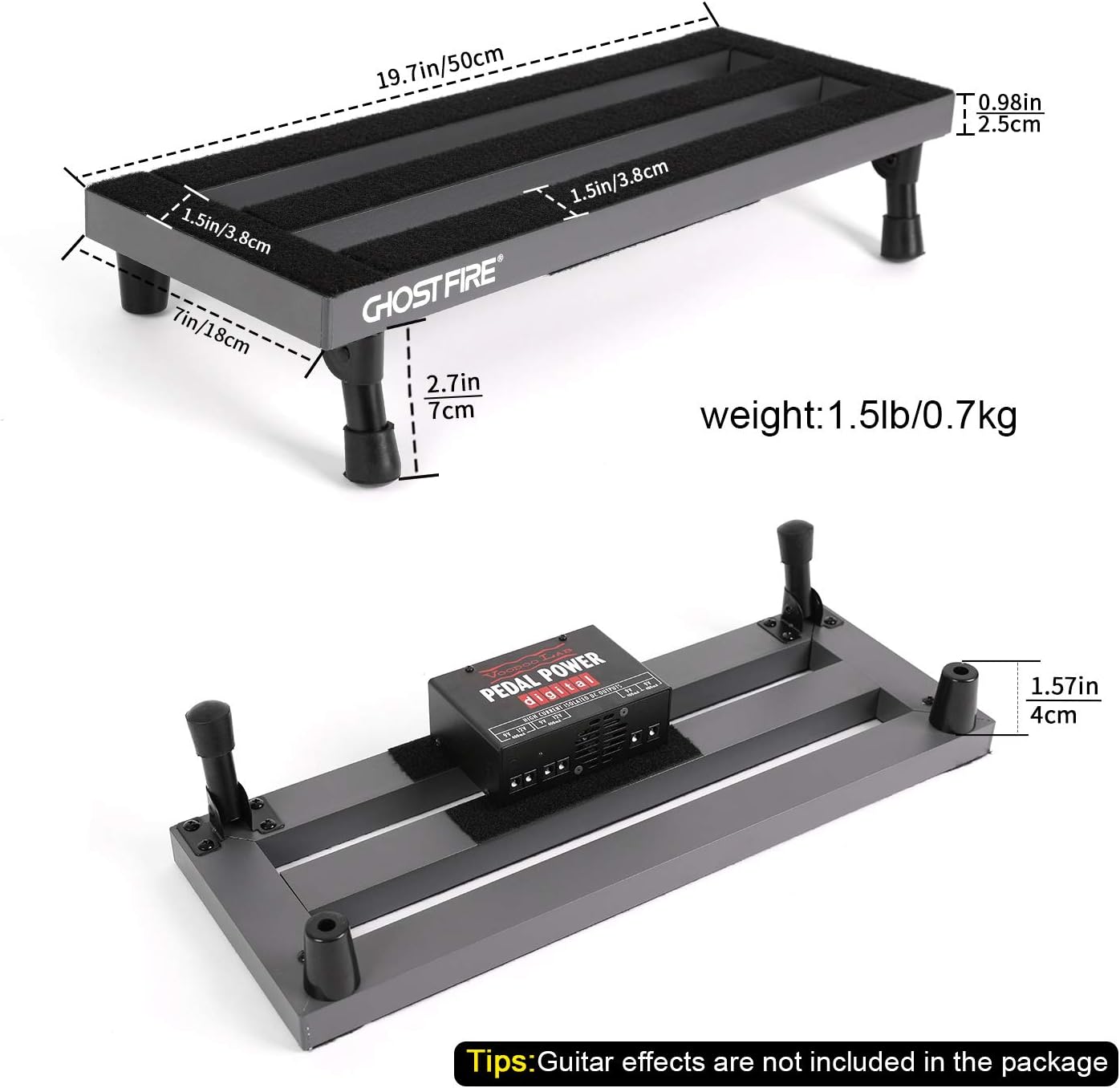 Ghost Fire Guitar Pedal Board Aluminum Alloy Super light Effect Pedalboard with Carry CASE (19.8''x11.5''SPL-04 PC)