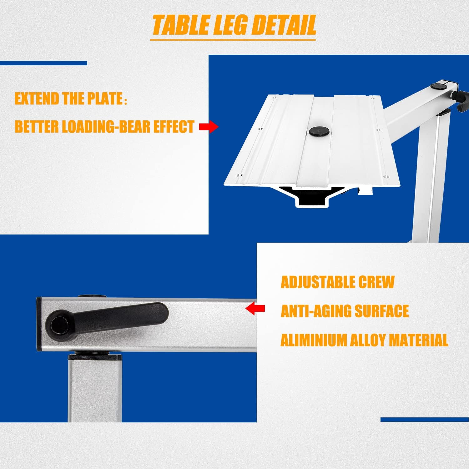 360 Degree Rotation Detachable Removable Table Leg with Height Adjust Compatible with Yachts RV Motorhome