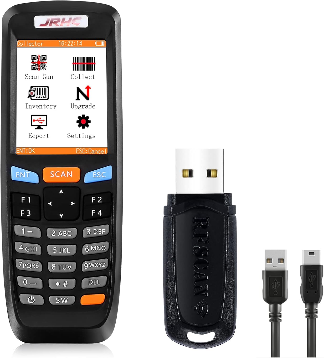 Wireless Barcode Scanner,JRHC Inventory Scanner 1D Data Collector Portable with TFT Color 2.8 Inch LCD Screen Bar Code Cordless for Store,Supermarket,Warehouse,Library,Medical,Banks,Logistics Pack of 2