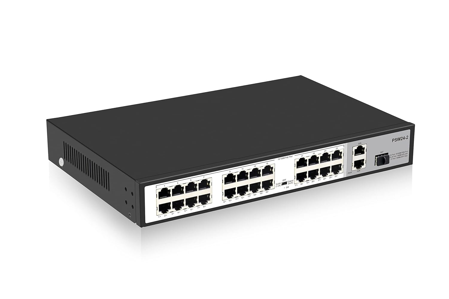24 Port 10/100Mbps PoE Switch Unmanaged with 2 Gigabit Uplink Ports, POE Plus Up to 30W Per Port, High Power Total Budget 300W, 803.af/at Compliant, Rack Mount