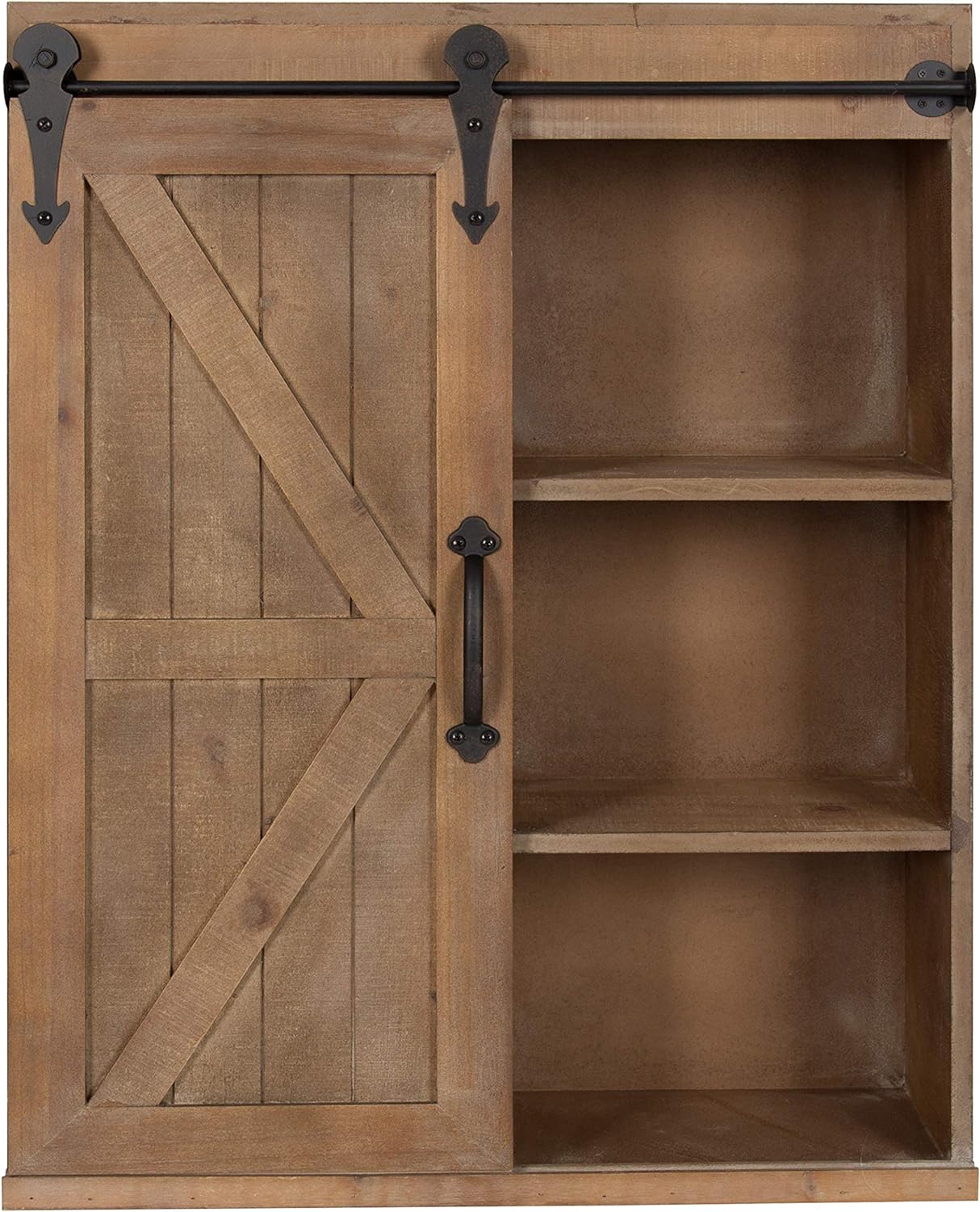 Kate and Laurel Cates Wood Decorative Wall Storage Cabinet with Sliding Barn Door, Rustic Brown
