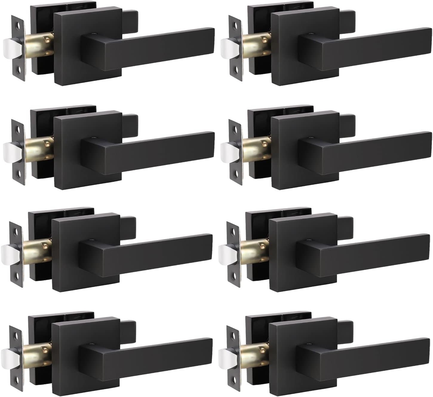 KNOBWELL 8 Pack Modern Square Passage Door Lever, Interior Lever Door Handles, for Both Right/Left Handing, Matte Black Finish