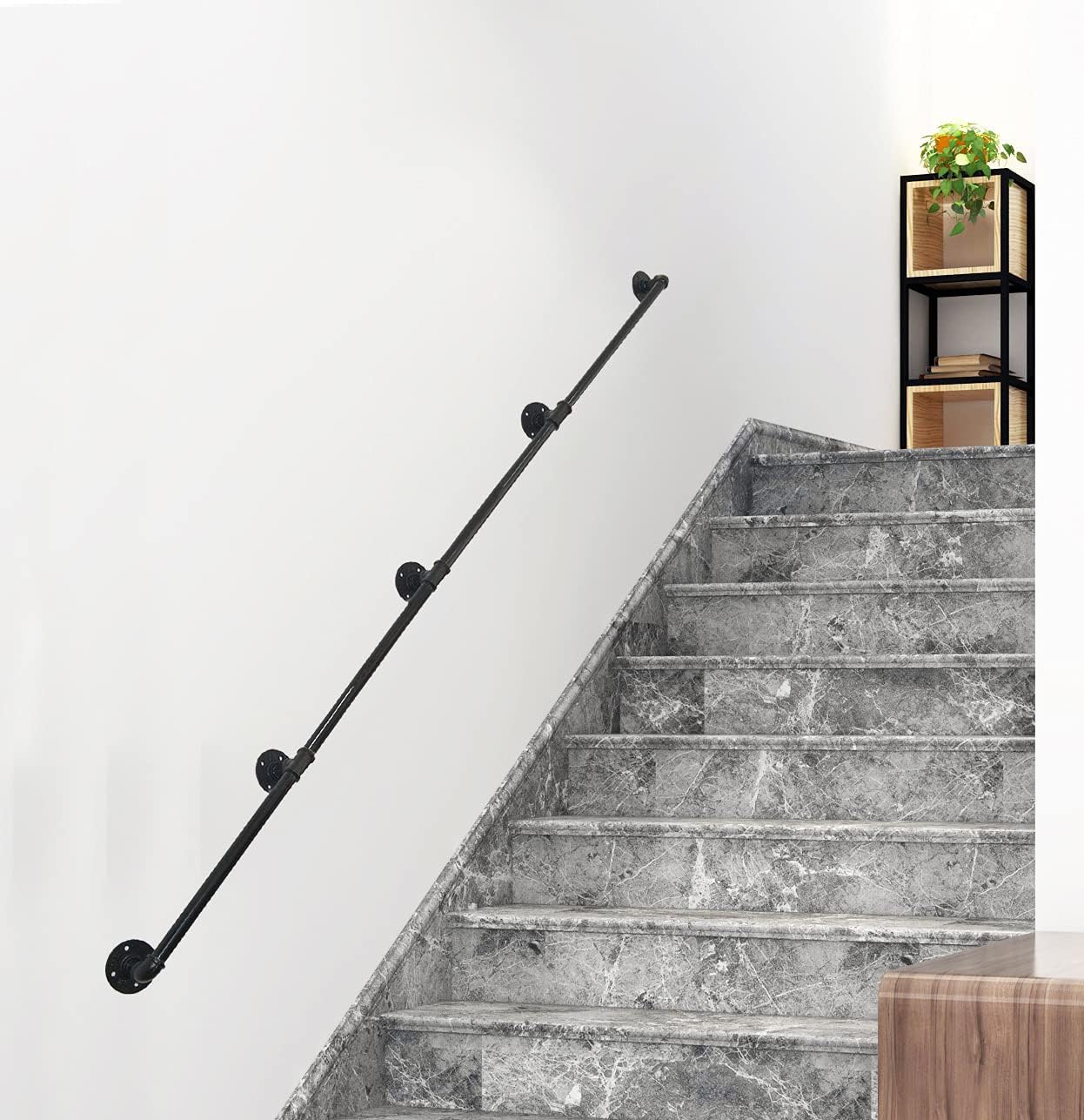 DIYHD 15FT Wall Mount Pipe Handrail for Stairs,Industrial Rustic Black Indoor Deck Hand Rail