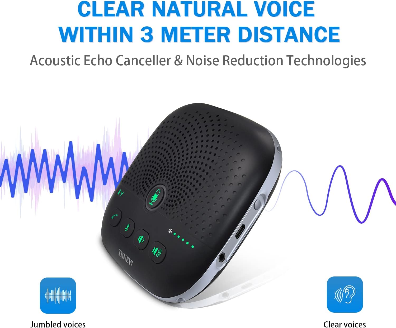 Bluetooth Speakerphone Conference Speaker,Conference Microphone 360° Voice Pickup with 4 Noise Cancellation Mics, Computer Speaker Portable USB Speakerphone for Conference Calls, Home Office Pack of 2