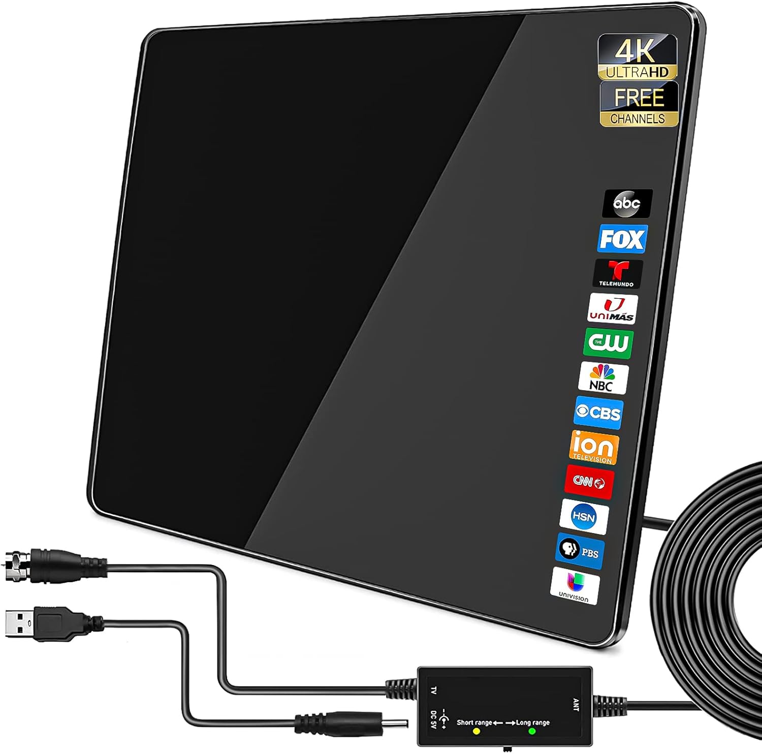 TV Antenna-Amplified Digital HD TV Antenna Indoor Up 400 Miles Range, Compatible 4K 1080P All Older TV & Smart TV Reception, with Smart Amplifier Signal Booster and 18ft Coaxial Cable Pack of 2