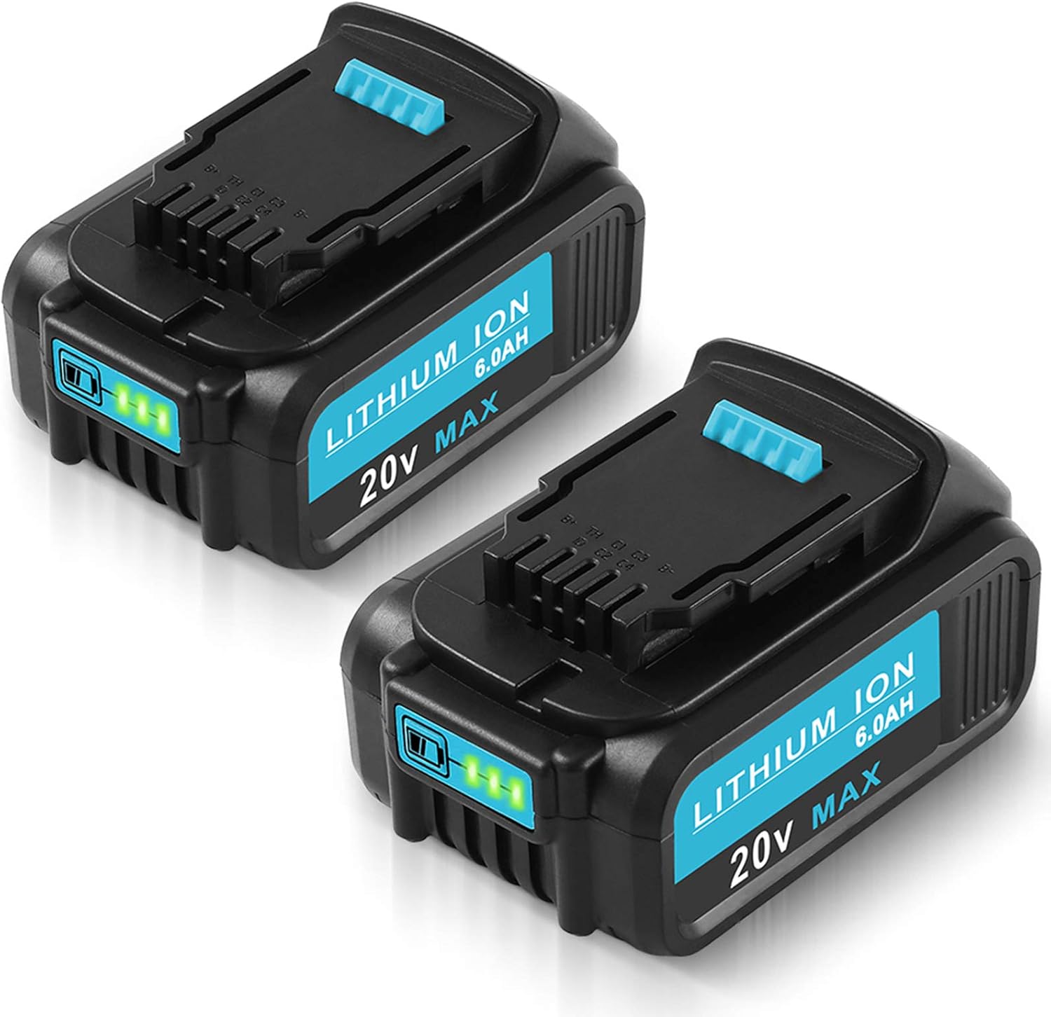 2-Pack 20V 6.0Ah DCB206 Lithium Battery Replacement for dewalt 20V xr DCB206 DCB205 DCB204 DCB200 DCB180 Lithium Ion Batteries Compatible with dewalt 20V Cordless Power Tools DCD985B DCD771C2 DCS355D1 Pack of 2