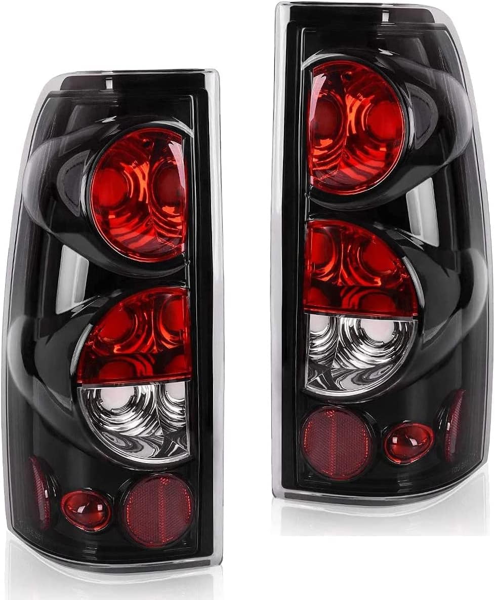 ROXX Tail Light Assembly Compatible with 1999 2000 2001 2002 2003 2004 2005 2006 Chevrolet Silverado 1999-2003 GMC Sierra Driver and Passenger Side (Glossy Black/Clear Lens-16) Pack of 2