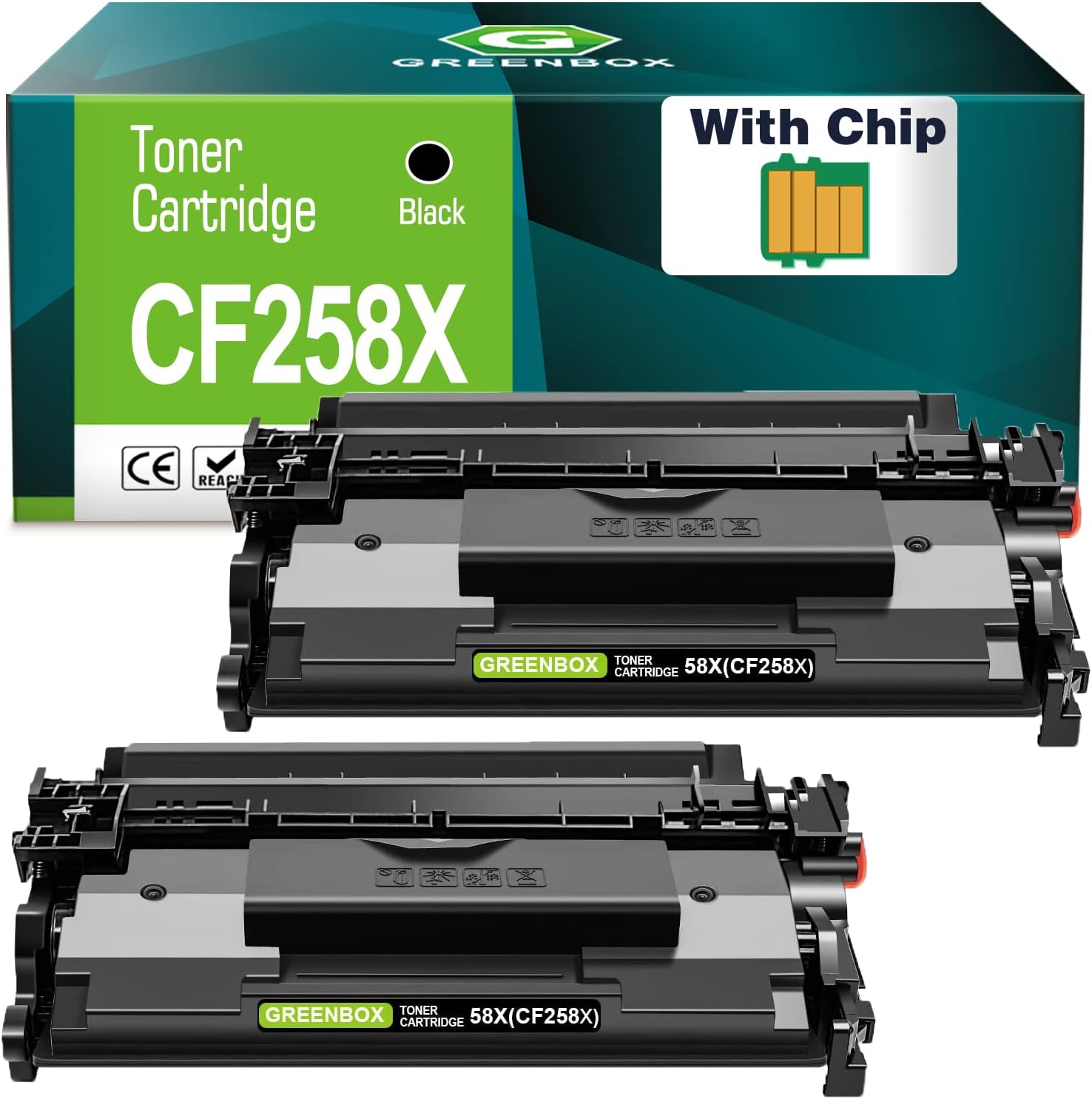 GREENBOX (with CHIP) Compatible Toner Cartridge Replacement for HP 58A CF258X 58X CF258A for Pro M404dn M404n M404dw MFP M428fdw M428dw M428fdn Toner Printer M404 M428 (Black 2-Pack)
