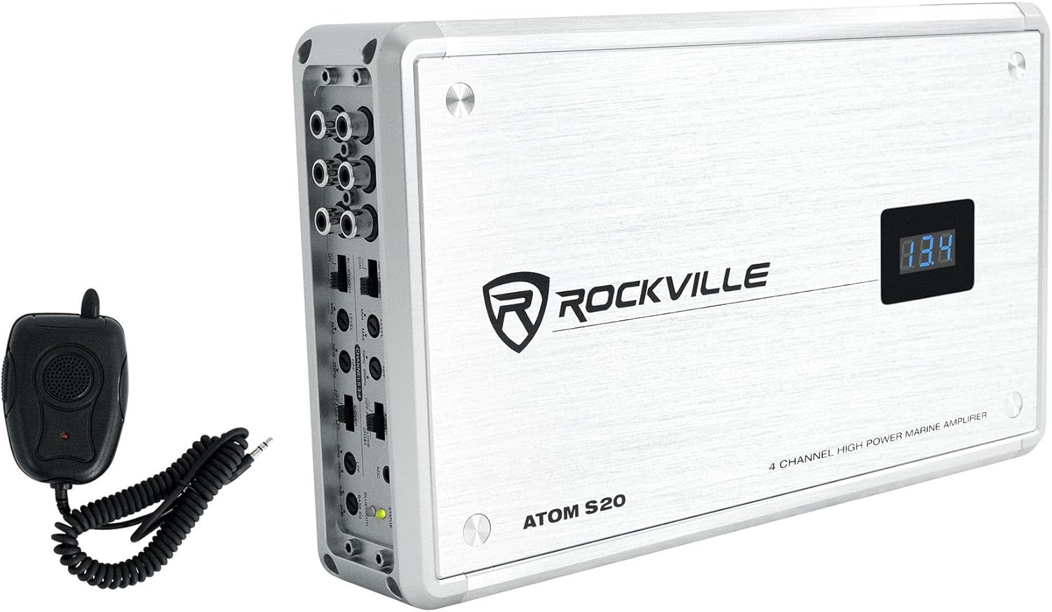 Rockville Atom S30 Marine Amplifier 2400w 4 Channel Amp w/Volt Meter+PA Mic