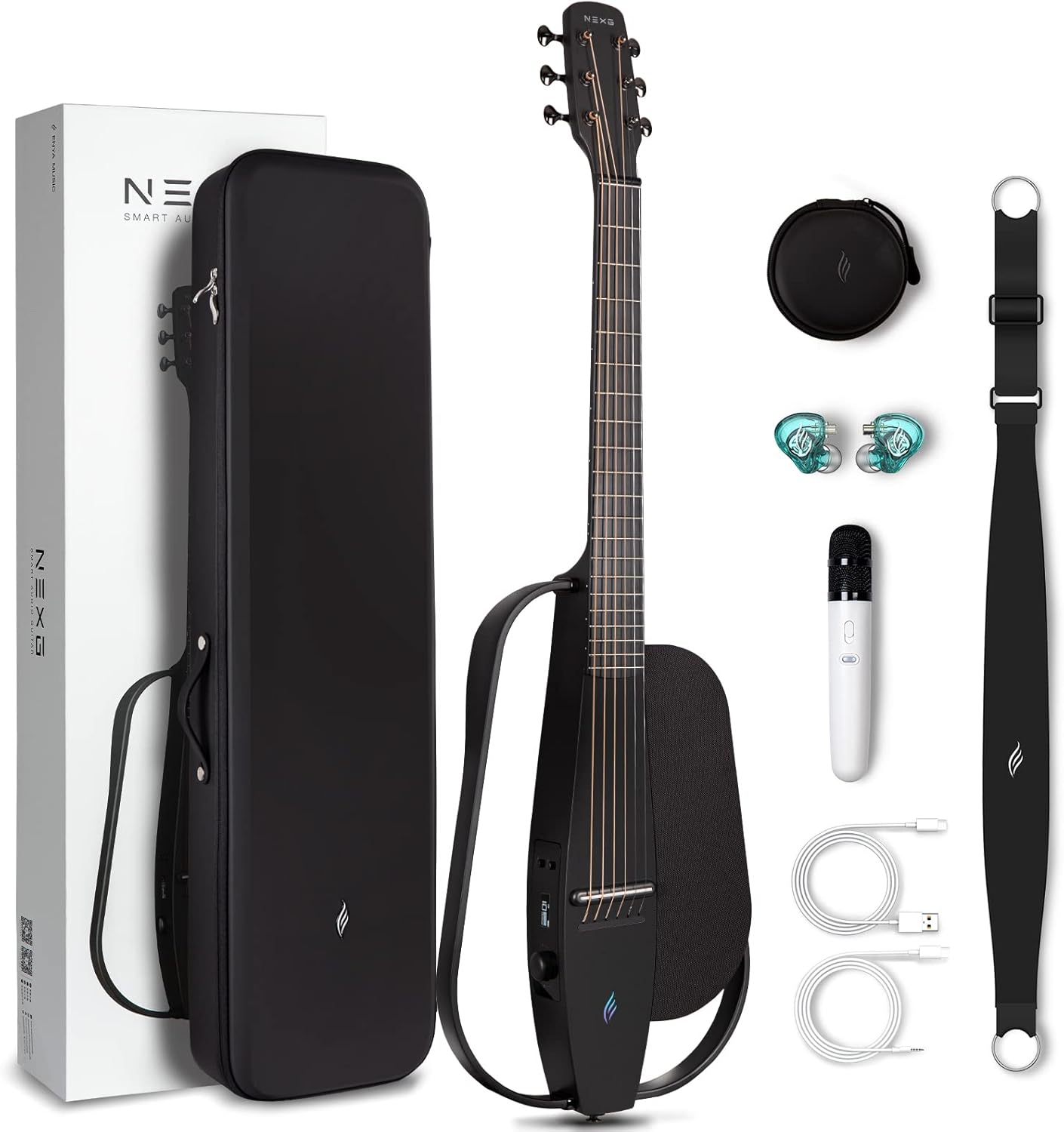 Enya NEXG Acoustic-Electric Carbon Fiber Audio Guitar Smart Acustica Guitarra for Adults with 50W Wireless Speaker, Preamp, Wireless Microphone, Hi-Fi Monitor Earphones, Strap, and Case(Black)