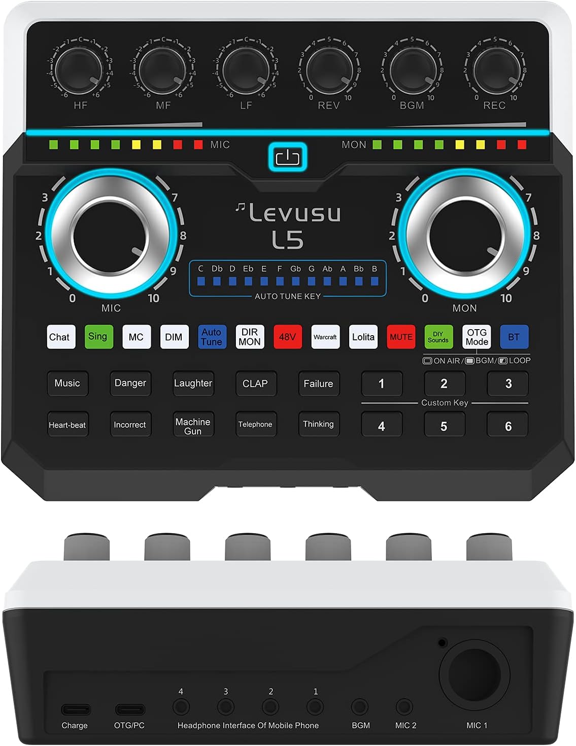 USB Digital Audio Interface with DJ Mixer and Live Sound Card, Karaoke, Auto Tune, XLR, Phantom Power, Protable Podcast Studio Equipment for Guitar, Live Streaming, PC, Recording and Gaming (L5)