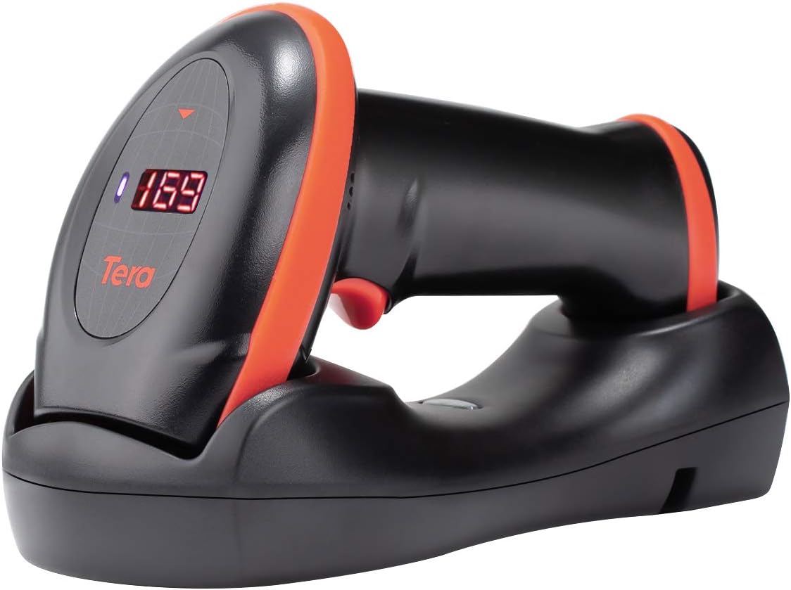 Tera Pro Series Wireless 1D 2D QR Barcode Scanner with Cradle Display Counting Screen Extra Fast Scanning Speed Ultra High Resolution Handheld Image Bar Code Reader for Warehouse Inventory HW0008 Pack of 2