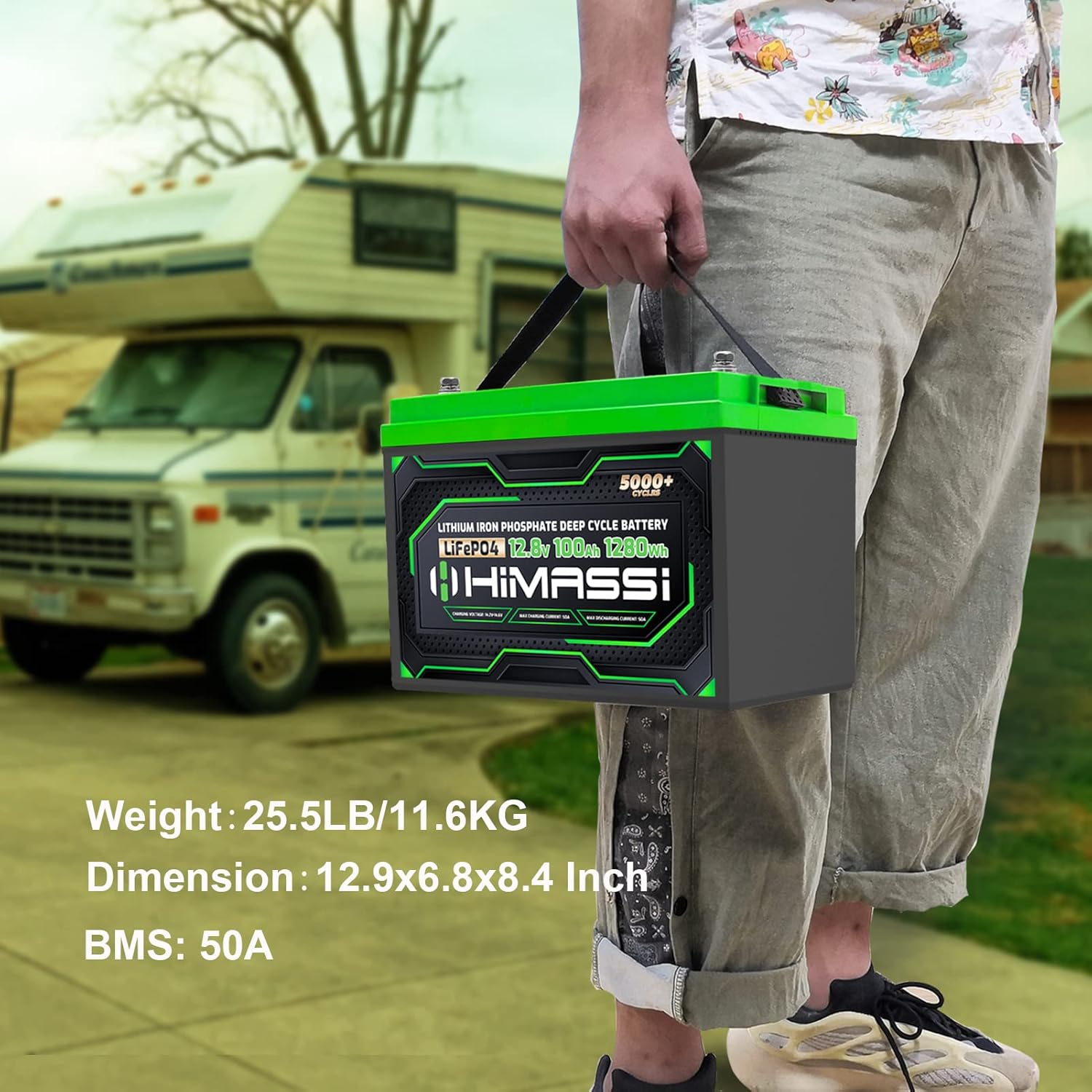 12V 100Ah LiFePO4 Battery 50A BMS Lithium Iron Phosphate Deep Cycle Battery Pack for Trolling Motor, Solar Energy Storage, RV, Camper, Marine, Home Backup, Off-Grid System, Lead Acid Replacement