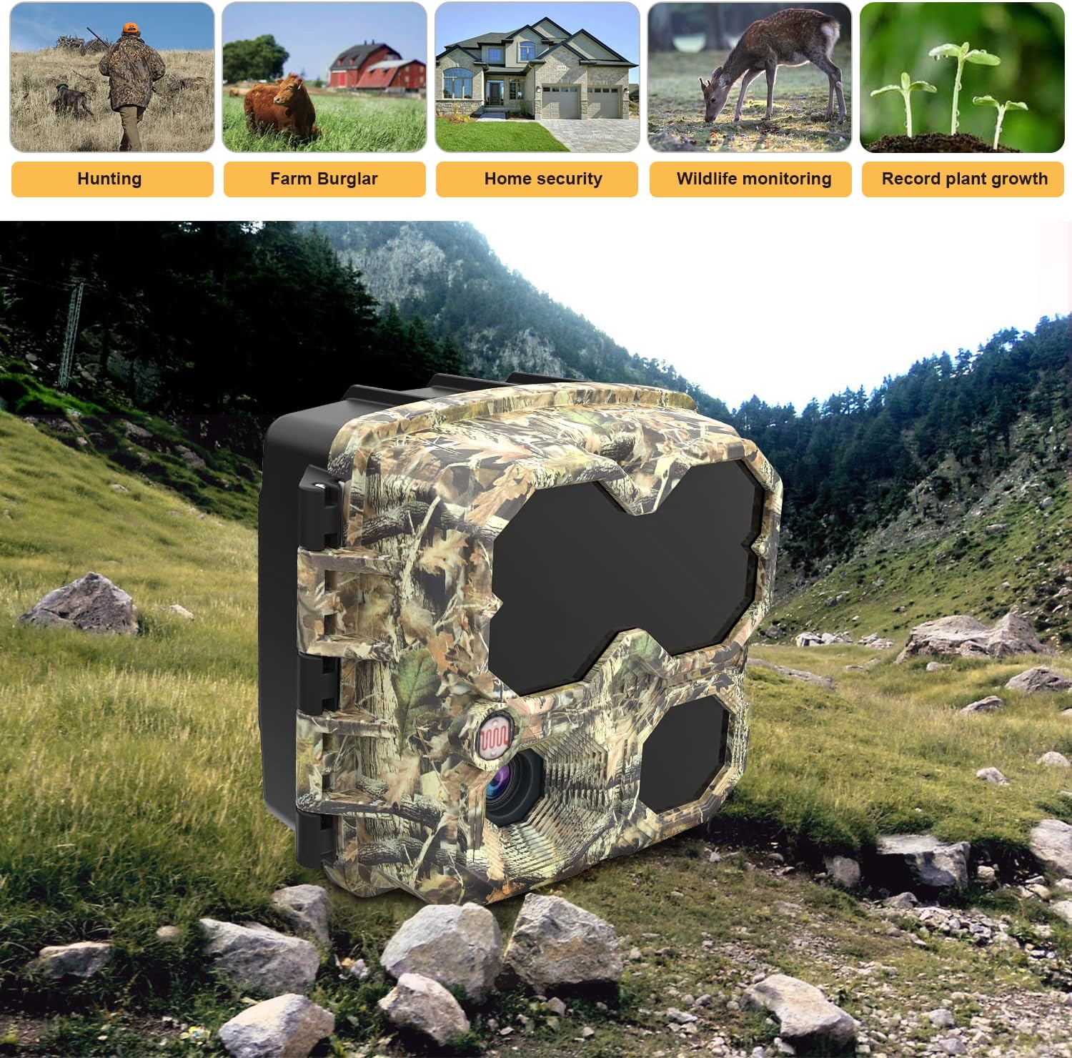 Mini Trail Camera 12MP 1080P, Hunting Camera Waterproof IPX6 Game Camera with Night Vision Motion Activated Video Cam for Wildlife Detecting, Home Security (No Grow) Pack of 2