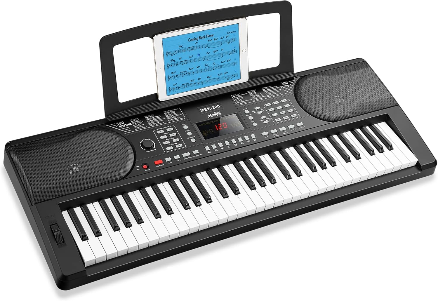 Moukey Keyboard Piano, 61 Key Piano Keyboard, Full-Size Electric Piano, Superior Sound and Powerful Functions, Electric Keyboard with Digital Piano Stand, Music Stand, Bench and Headphones