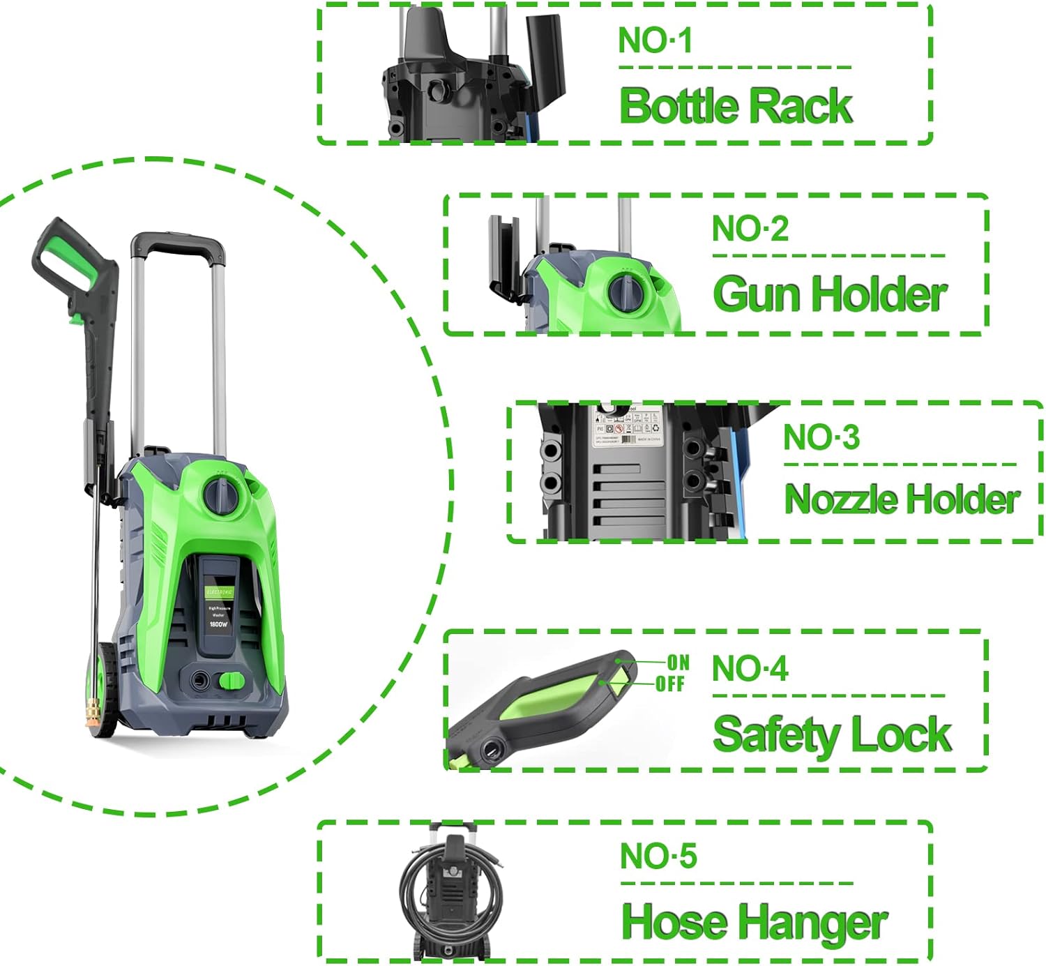 YANICHA Electric Pressure Washer - 3000 PSI Power Washers Electric Powered 2.2 GPM Car Cleaner with 4 Nozzles Foam Cannon, Clean Cars, Home, Patio