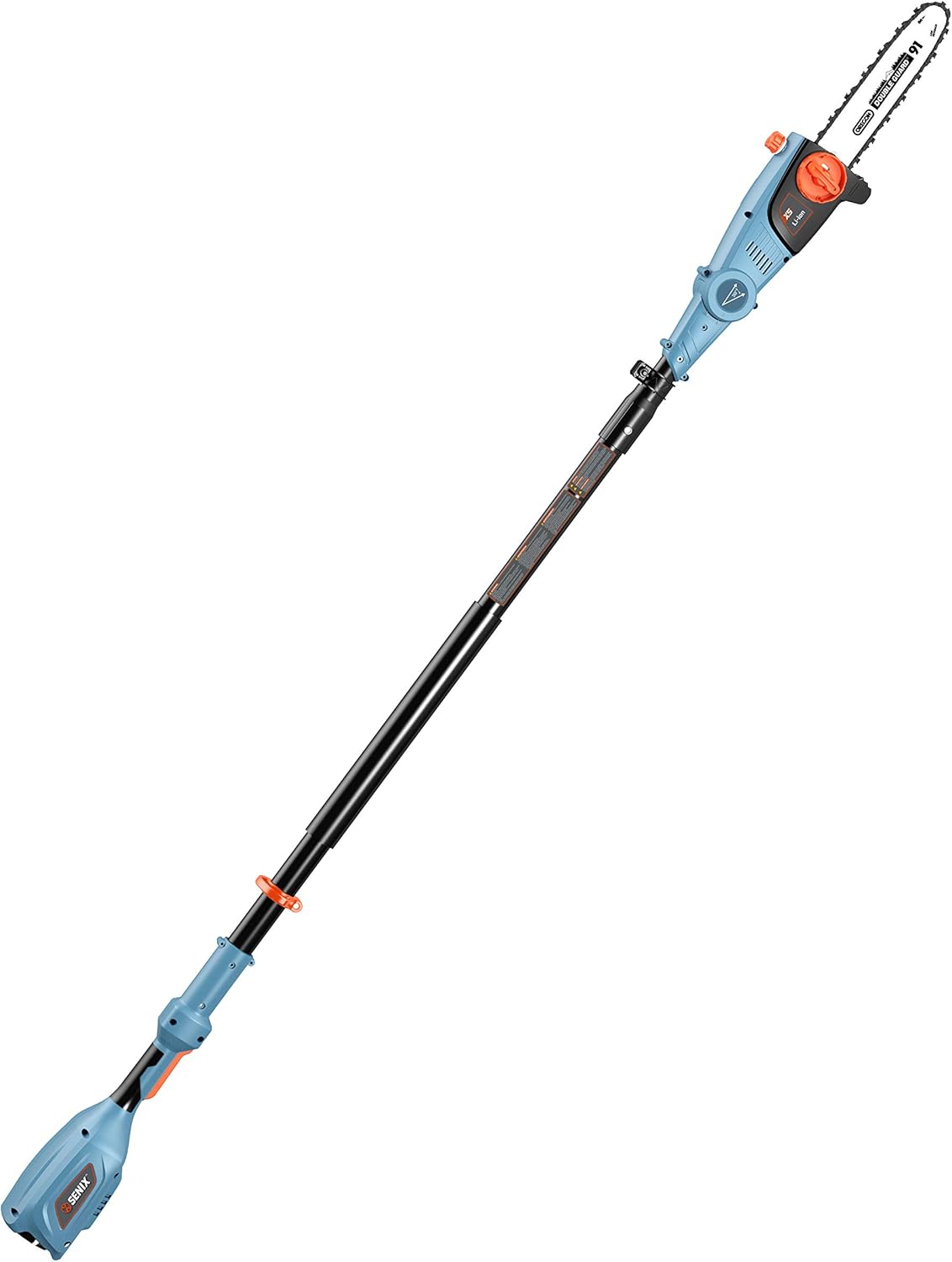 SENIX CSPX5-M 10 Inch 58 Volt Cordless Pole Saw to Reach Branches up to 14 Feet, Battery and Charger Included, Blue