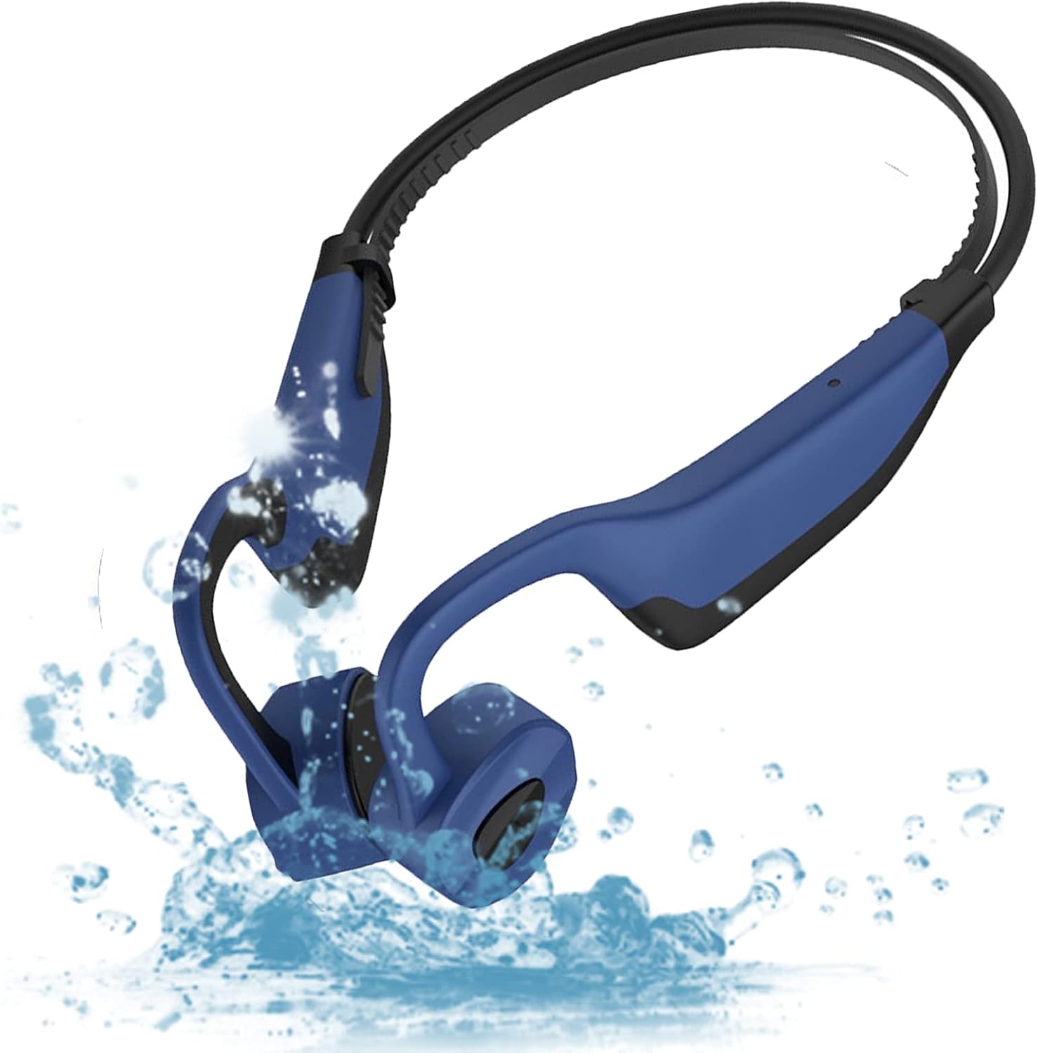 IKXO Bone Conduction Headphones Waterproof for Swimming, MP3 Player Open-Ear Headphones Wireless Bluetooth with Mic Sport Earbuds IPX8 8GB for Running Diving Gym Spa (Blue)