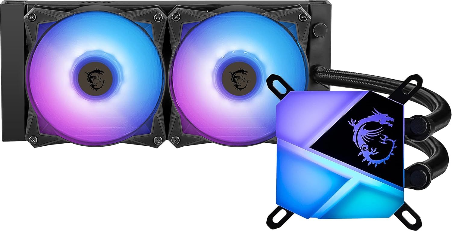 MSI MAG Series CORELIQUID 240R, aRGB CPU Liquid Cooler (AIO): Rotatable Blockhead Design, 240mm Radiator, Dual 120mm aRGB PWM Fans