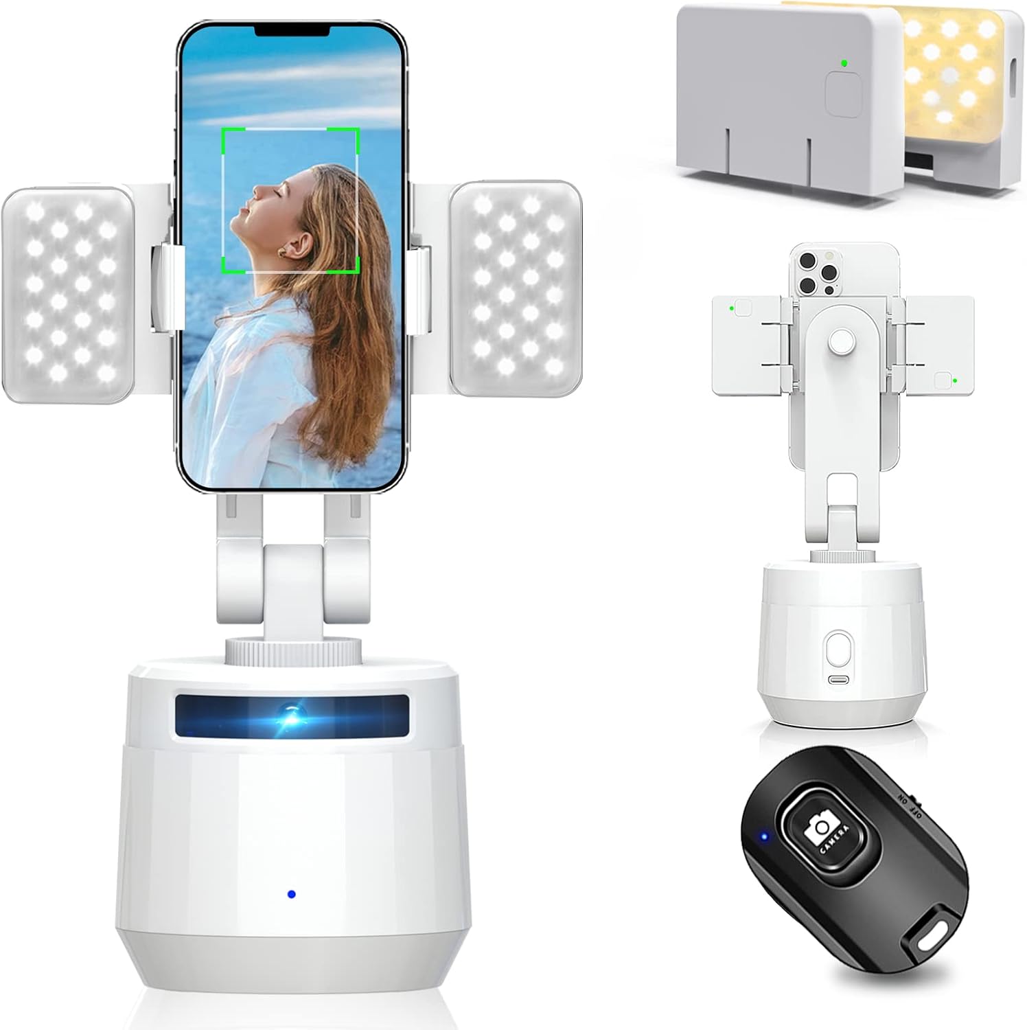 YENDILI Smart Auto Face Tracking Phone Holder with Remote, No APP, Fast Selfie Stick 360 Rotation Camera Stand with Fill Light, Tracking Tripod Phone Gimbal Stabilizer with 2000mAh Battery for Vlog Pack of 2