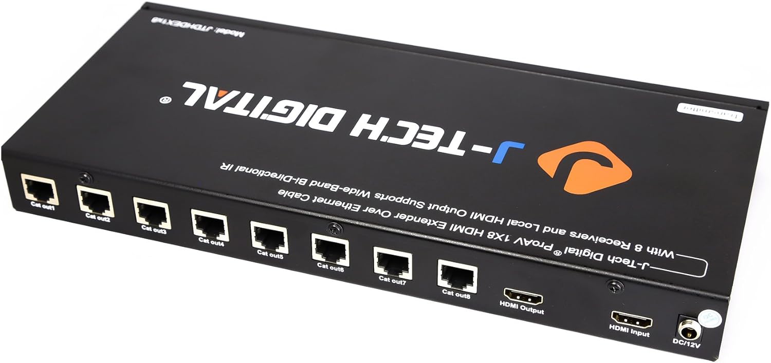 J-Tech Digital ProAV 1X4 HDMI Extender HDMI Amplifier HDMI Splitter Over Ethernet Cable with Bi-Direction IR and EDID Functions (1x4)