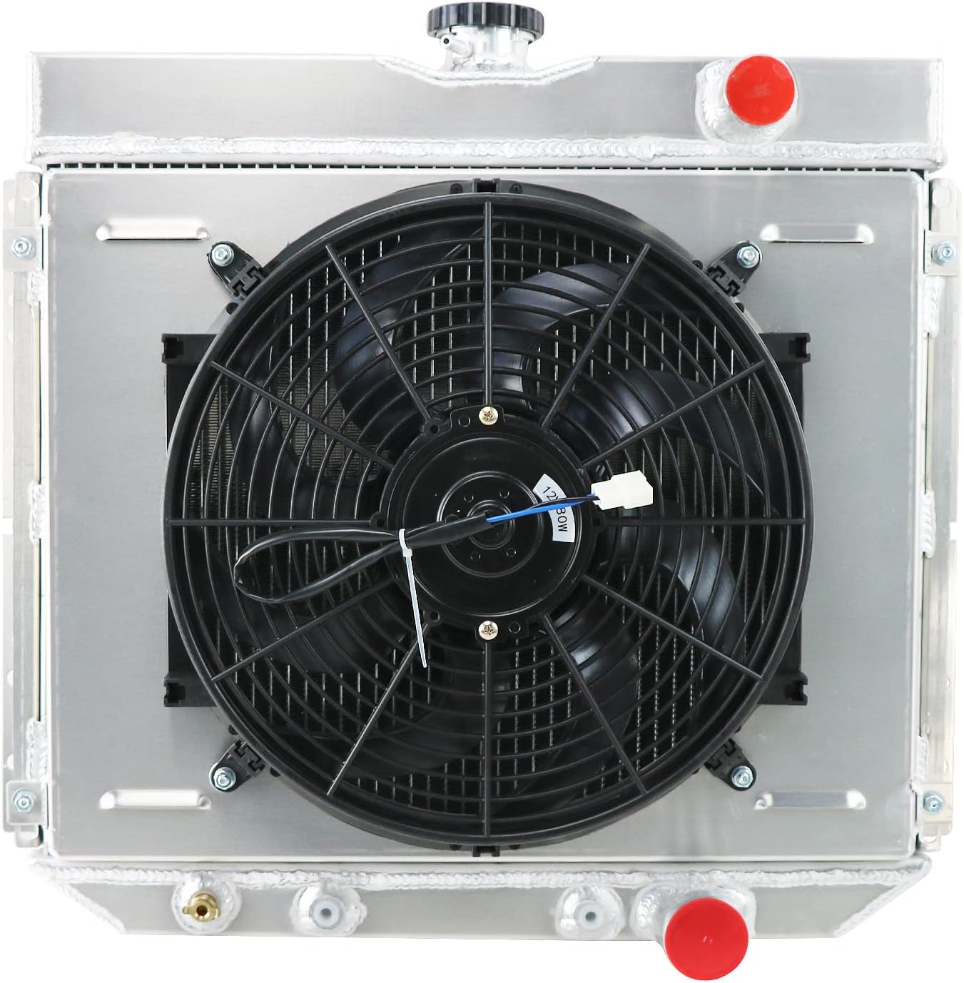 RadBuild 3 Row Aluminum Radiator For 1963-1970 Ford Mustang/Falcon/Fairlane/Torino L6 V8 + Shroud + Fan + Relay