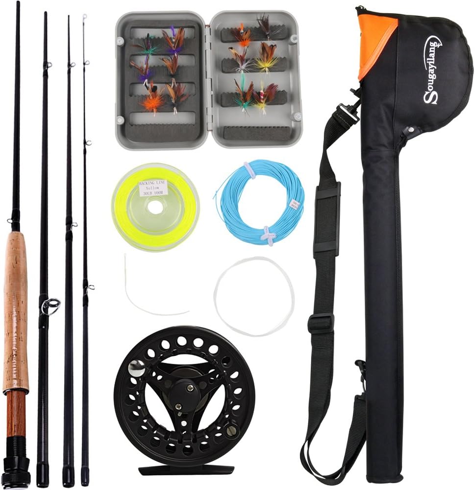Sougayilang Saltwater Freshwater Fly Fishing Rod with Reel Combo Kit Pack of 2