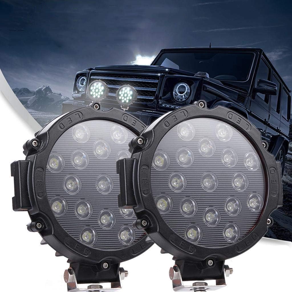7” 51W Led Tractor Work Lights, 12V Round Off-Road Driving Flood Lights for Tractor, Trailer Cargo, Jeep Wrangler, Tow Truck(4 Pcs Red) Pack of 2