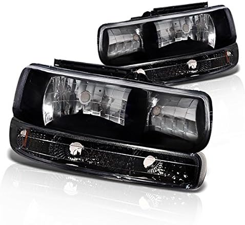 Instyleparts Clear Lens Headlights Bumper Light Set with Black Housing Made For Chevy Silverado Tahoe Suburban