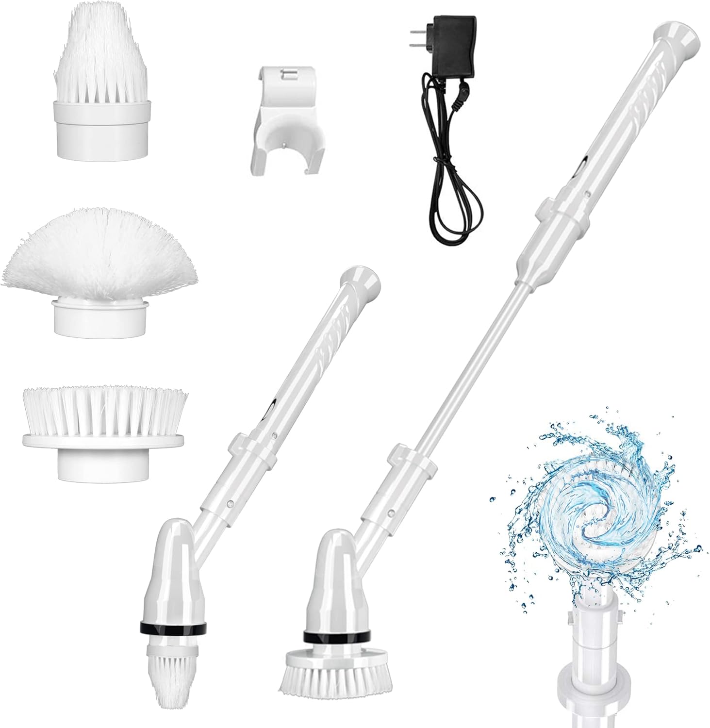 Electric Spin Scrubber 360 Cordless Power Bathroom Scrubber Tub and Tile Shower Scrubber, Floor Scrubber with Long Handle and 3 Replaceable Cleaning Brush Heads for Cleaning Tile Wall Bathtub Kitchen Pack of 2