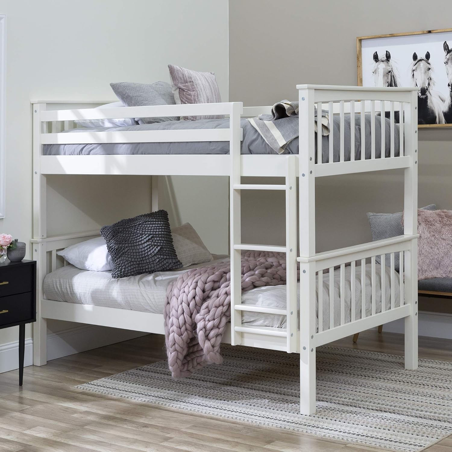 Walker Edison Resende Mission Style Solid Wood Twin over Twin Bunk Bed, Twin over Twin, Walnut